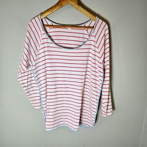 Lake Long Sleeve Pima Cotton Pajama Top Coral White Blue XL Women's